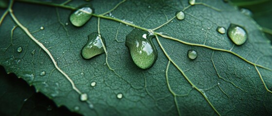 Fototapeta premium Emerald Dewdrops: A Macro View of Nature's Serenity
