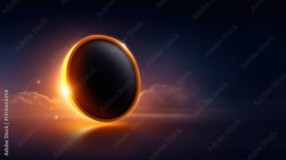 Poster a glowing orb emerges from clouds, illuminated by golden light against a dark background, creating a