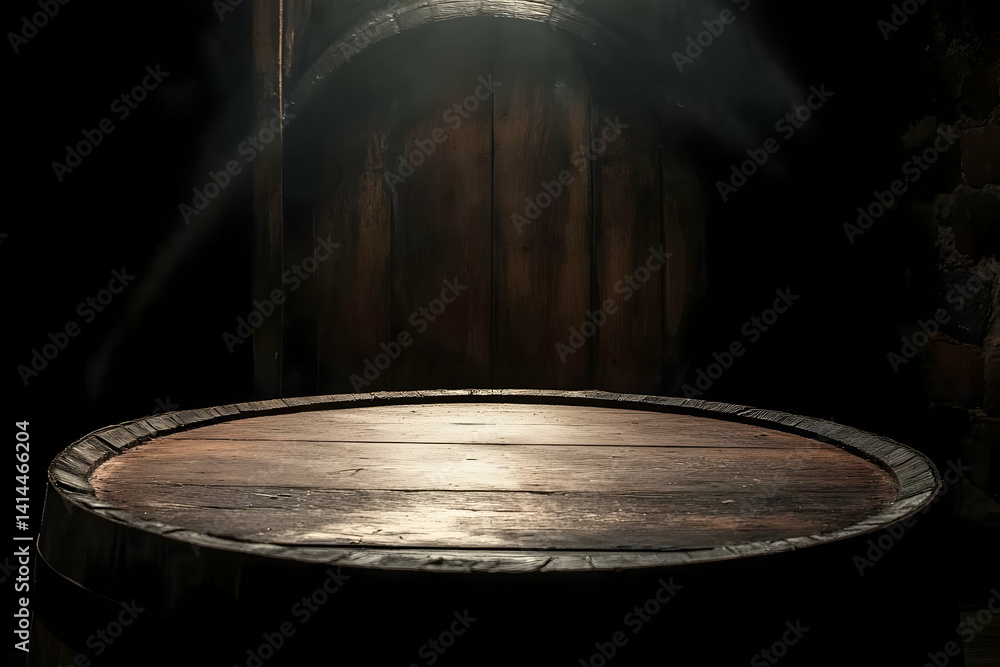 Poster a rustic wooden table illuminated by soft light, creating a warm and inviting atmosphere, perfect fo