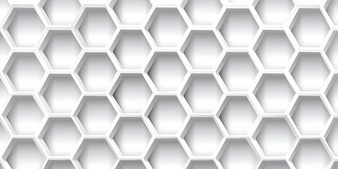 Naklejka premium A seamless pattern of white hexagonal shapes creating a modern and stylish background. Ideal for design projects or digital art.