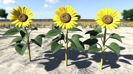 Captivating sunflowers on a field, embodying serenity and the essence of summertime