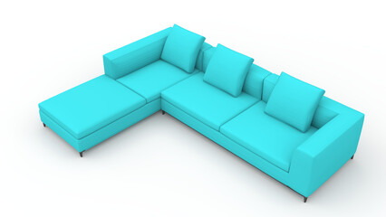 Sky Blue Modern Sofa Isolated on White Background