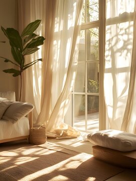 The living room curtains gently brushed by the breeze