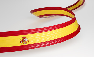 3d Flag Of Spain 3d Wavy Shiny Spain Ribbon Flag On White Background 3d Illustration