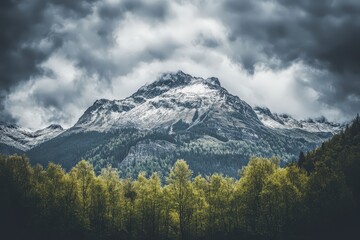Snow capped mountain ridge, Saas-Fee, Valais, Switzerland. Beautiful simple AI generated image