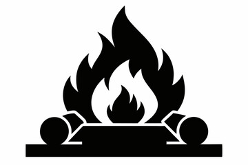 Fireplace With Logs Silhouette Vector Illustration