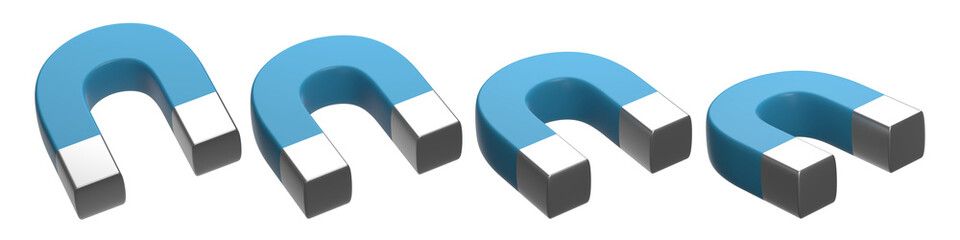 set of 3d blue horseshoe magnet, PNG magnet, magnet with transparent background
