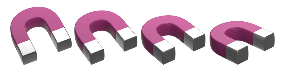 set of 3d magenta horseshoe magnet, PNG magnet, magnet with transparent background