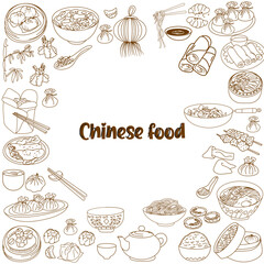 Chinese food doodle element icon template