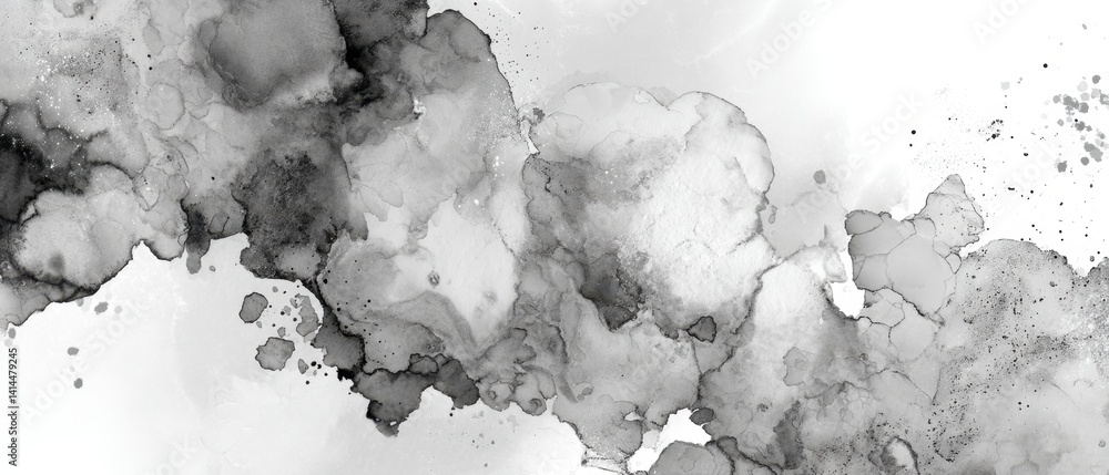 Poster ethereal monochrome abstract watercolor painting with delicate textures and fluid forms creating a s