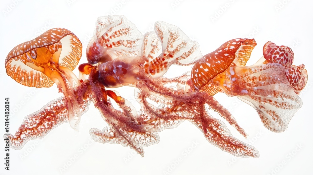 Poster translucent jellyfishes floating in clear ocean water showcasing intricate patterns and textures wit