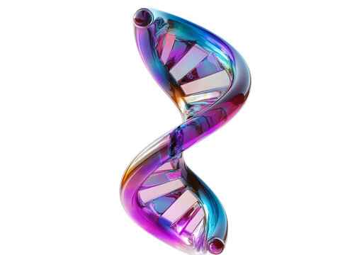 3d render dna icon holographic isolated on transparent background