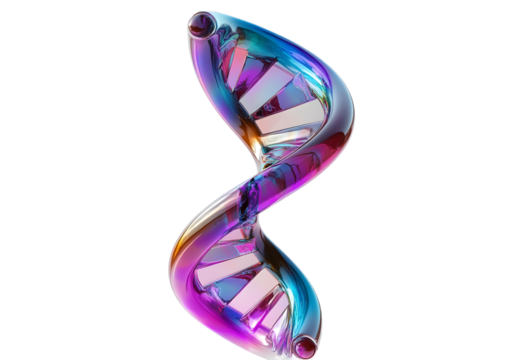 3d render dna icon holographic isolated on transparent background