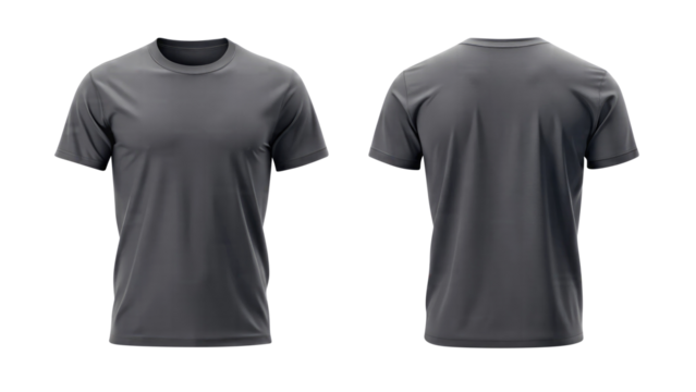 dark gray blank t shirt template from two sides isolated on transparent white background, clipping path