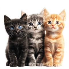 three kittens isolated on white background