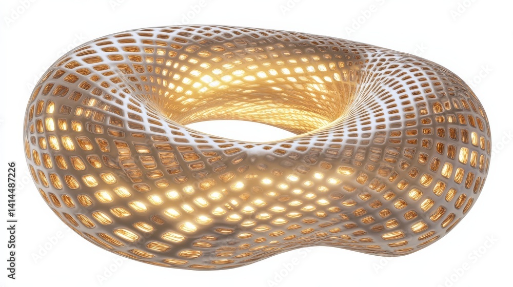 Poster intricate abstract sculpture with open mesh design and light glow
