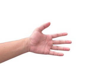 Rightwards hand gesture isolated on white background