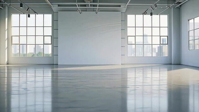 Sunlight streams through expansive windows in an empty room, highlighting the clean lines and polished floor ideal for various events