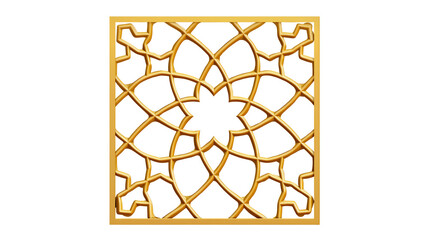 Golden Islamic Mandala design, intricate Islamic geometric pattern, elegant decorative design with transparent background