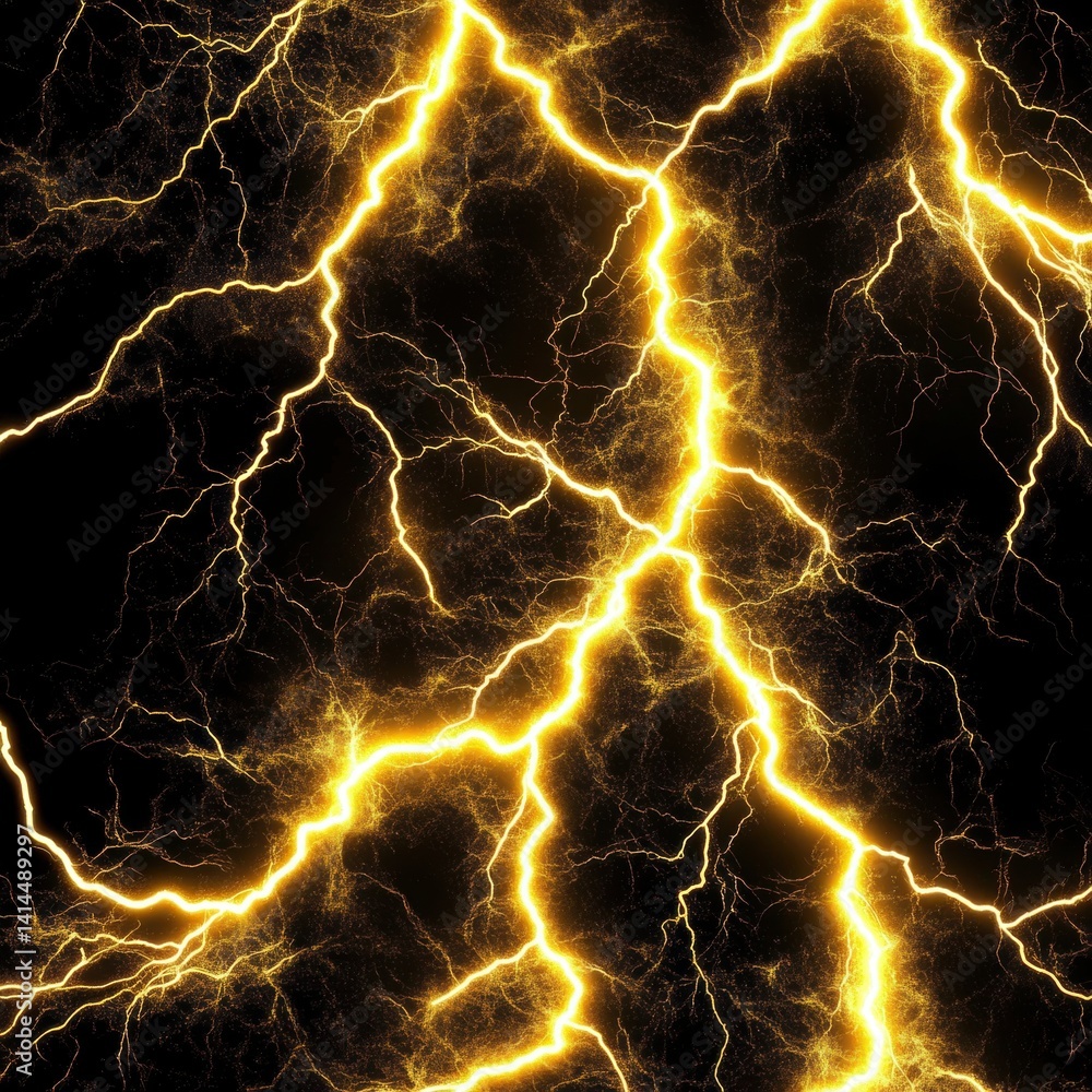 Aufkleber dramatic display of golden lightning strikes illuminating a dark sky creating a captivating visual s