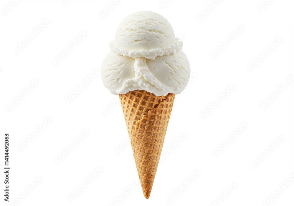 Aufkleber a vanilla ice cream cone with three scoops on a white background in a studio shot close up view