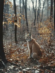 The quiet gaze of the golden lynx on the treetops