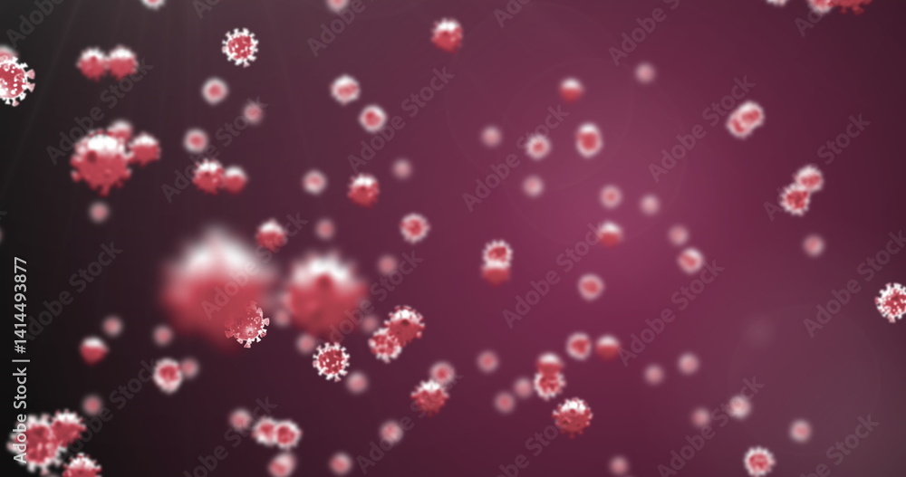 Poster image of virus cells floating on red background