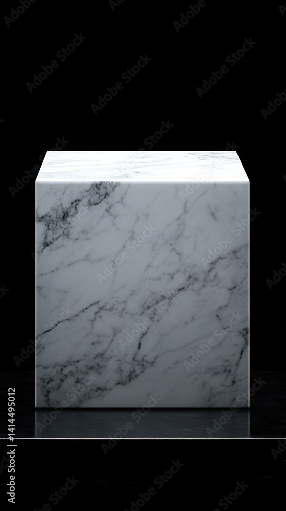 Poster elegant marble cube on dark surface showcasing product placement with minimalist design and clean li