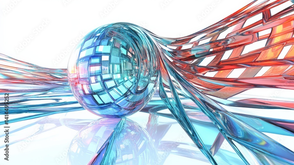 Poster abstract futuristic design with colorful swirls and sphere