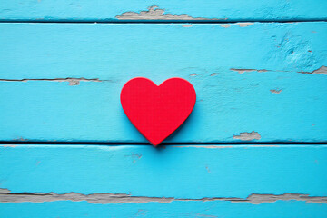 red heart on a blue wooden background