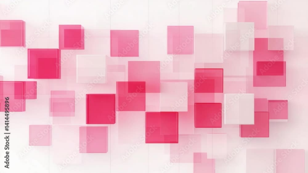 Poster abstract geometric background with overlapping pink and white rectangles in varying transparency lev