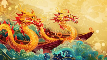 Obraz premium Dragon Boat Festival Dragon Boat Background: Taking Dragon Boat Racing as the Soul to Deduce the Passionate Spirit of Struggle and Profound Cultural Inheritance of the Dragon Boat Festival