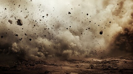 A large cloud of dust and debris is blowing through the air