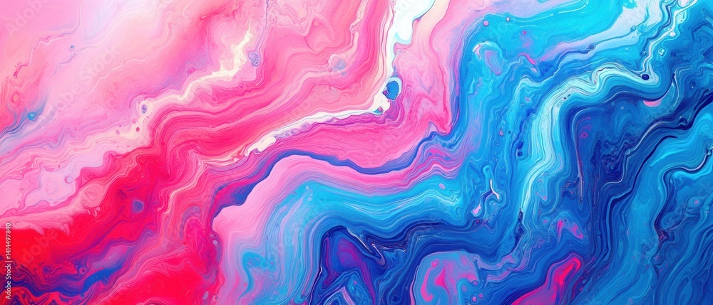 Poster abstract fluid art with vibrant pink and blue hues creating a mesmerizing marble effect and dynamic 
