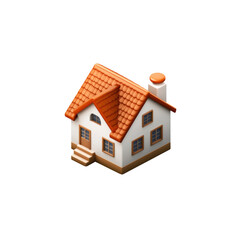 Isometric 3D Model of a Cozy Suburban House with Orange Tile Roof