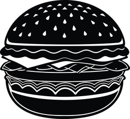Burger Silhouette Black Vector Design - High-Quality Vector Art for Fast Food Branding