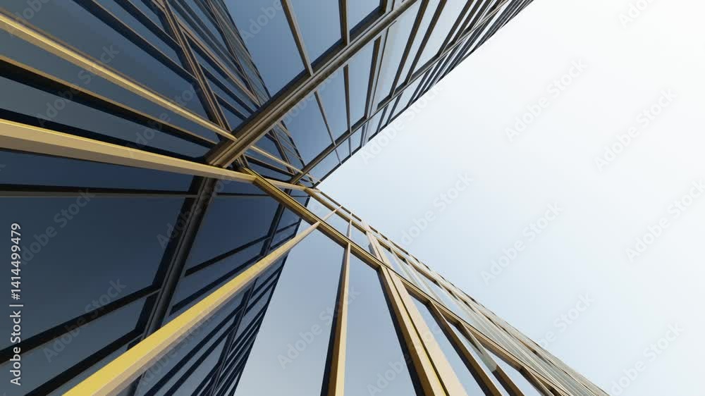 Fototapete 3d rendering of modern architecture, Skyscraper corporate office building with glass window