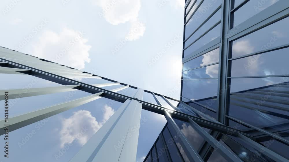 Aufkleber 3d rendering of modern architecture, Skyscraper corporate office building with glass window