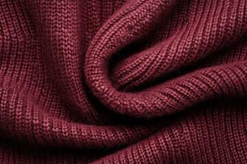 Close-up of a richly textured, dark maroon knitted fabric with soft, fluffy yarn.