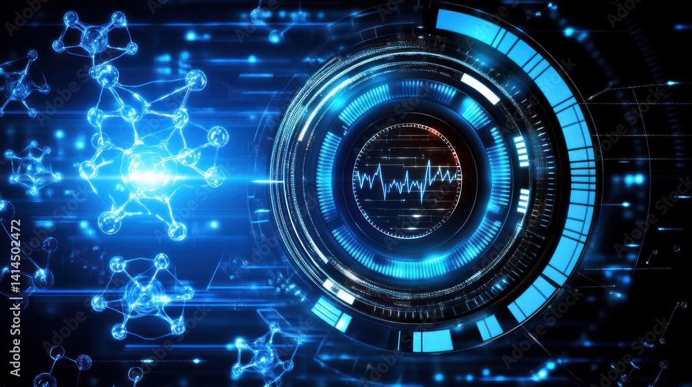 Aufkleber futuristic technology interface: molecular structure and biometric data