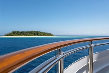 Fototapeta premium Serene ocean view from yacht, showcasing lush island and clear b