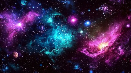Obraz premium Vibrant Galaxy Nebula with Colorful Clouds - Starry Night Cosmos and Supernova Background for Astronomical Art