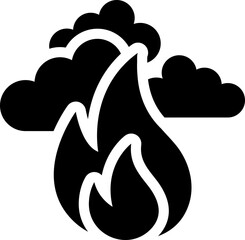 Wildfire icon with flames and smoke clouds. Silhouette icon.