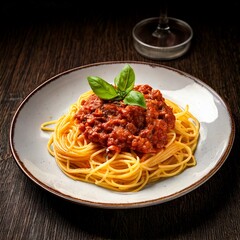 Spaghetti with a hearty, meaty bolognese sauce, creating a classic and satisfying italian dish