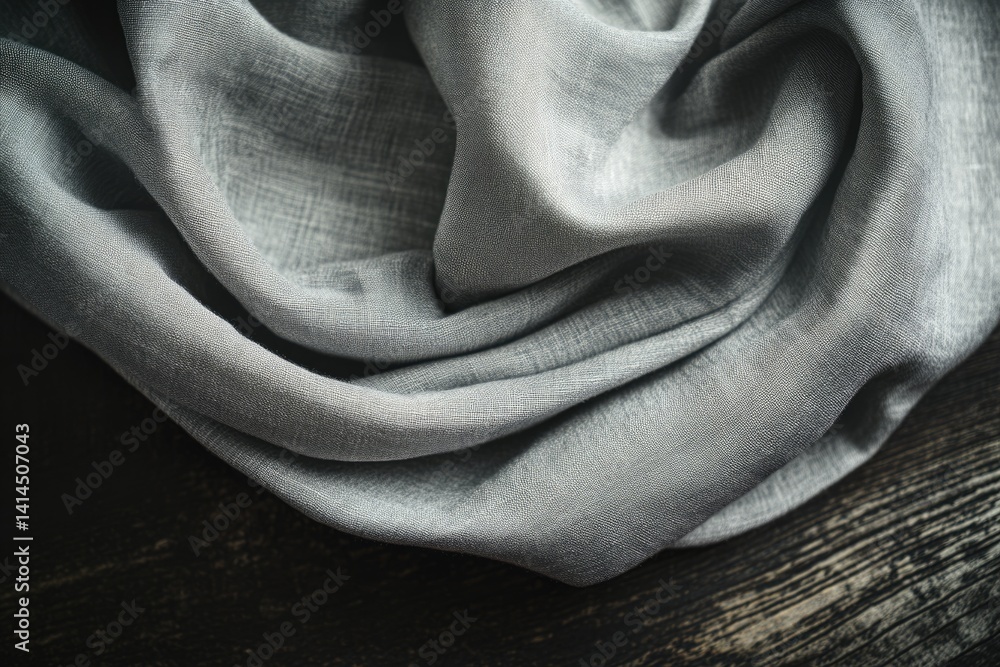 Poster draped gray fabric with a subtle texture, showcasing its soft and elegant folds.