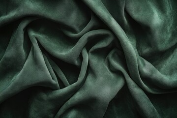 Deep green fabric draped in elegant folds, showcasing its texture and luxurious feel.