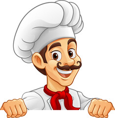 Chef Baker Cartoon Cook Mascot Man Menu Sign Board