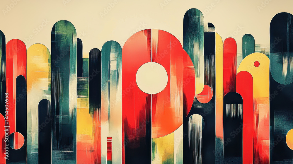 Poster abstract colorful modern geometric art design with vertical bars and circular shapes in vibrant shad