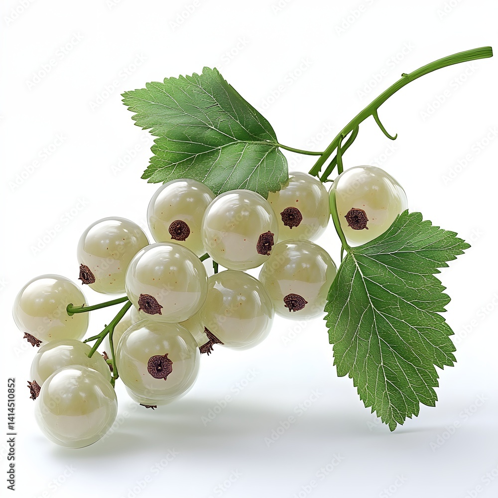 Poster close-up of a bunch of ripe white currants on a branch. the berries are plump and juicy with a brigh