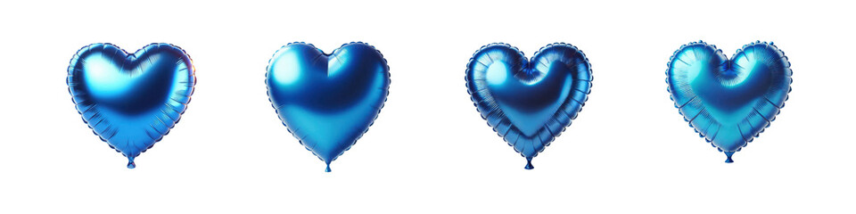 Set of image of Blue color Heart Shaped Inflatable Balloon, isolated over on transparent white background